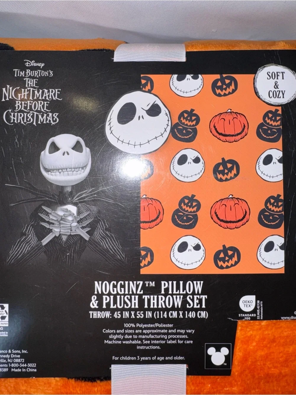 The Nightmare Before Christmas Jack Skellington Plush Pillow and Blanket, NEW!